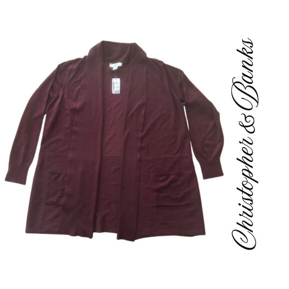 NWT Christopher & Banks Burgundy Fine Knit Cardigan - Picture 4 of 7